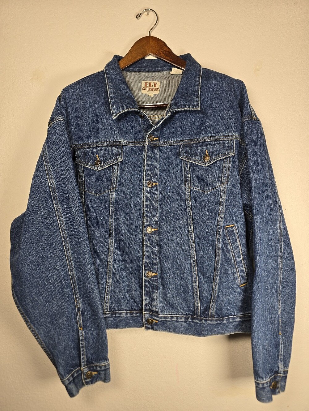 VTG Ely Outerwear Denim Trucker Jacket Mens XXL Blue 100% Cotton Workwear